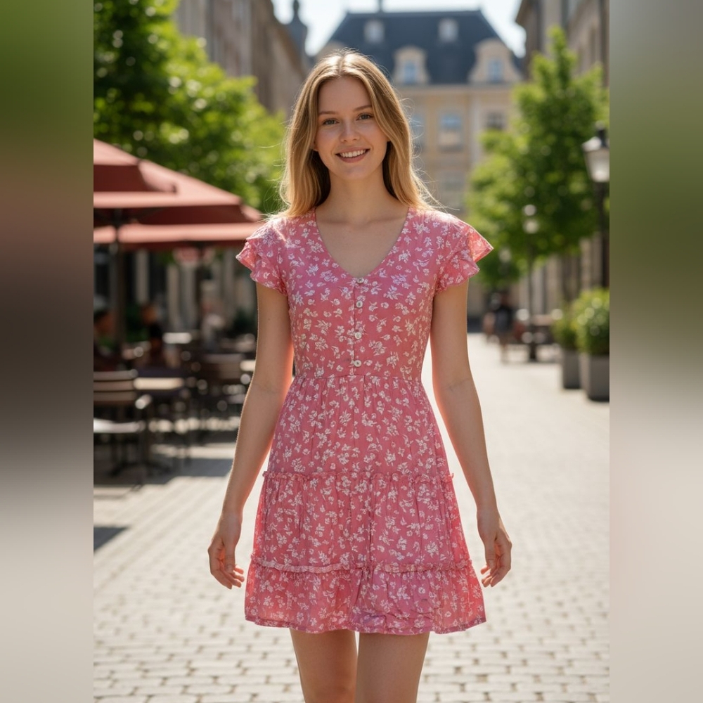 No Boundaries Pink Floral Mini Dress. Size XS